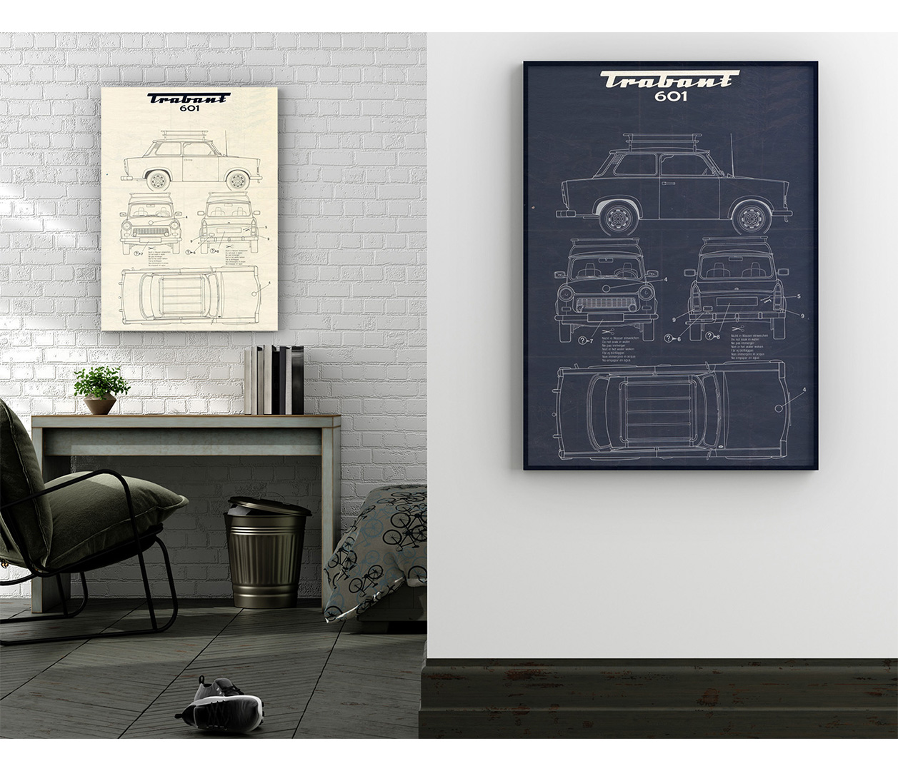 Trabant 601 - blueprint bílý