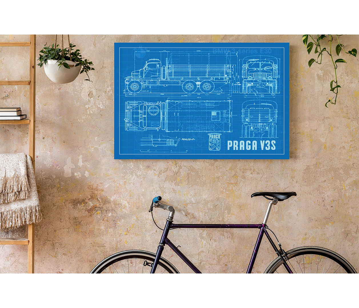 Praga V3S - vetrieska - blueprint - modrý